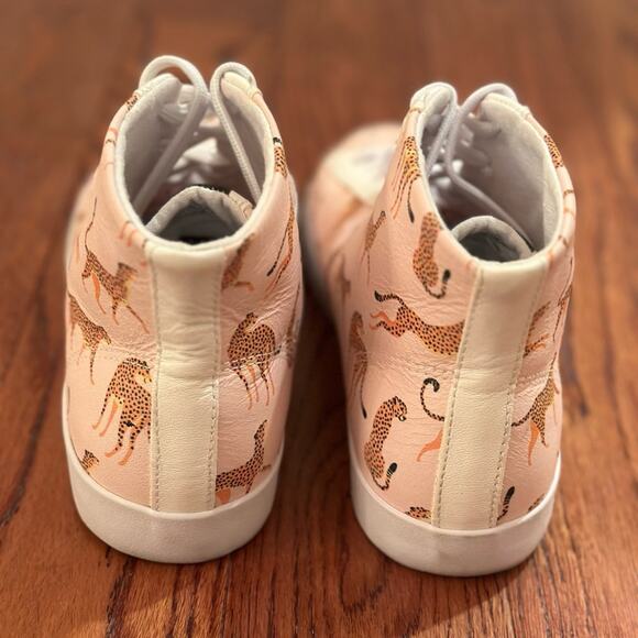 OTBT Women's 7 Hologram High Top Sneakers Cheetah Leather Sustainable Washable - Picture 2 of 11